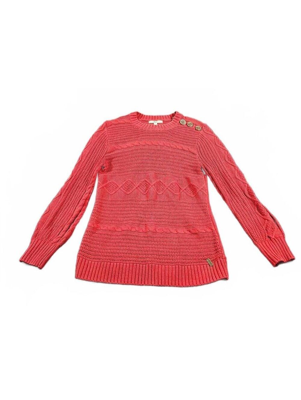Bass Women's Red Cable Knit Sweater with Shoulder Buttons, Size S